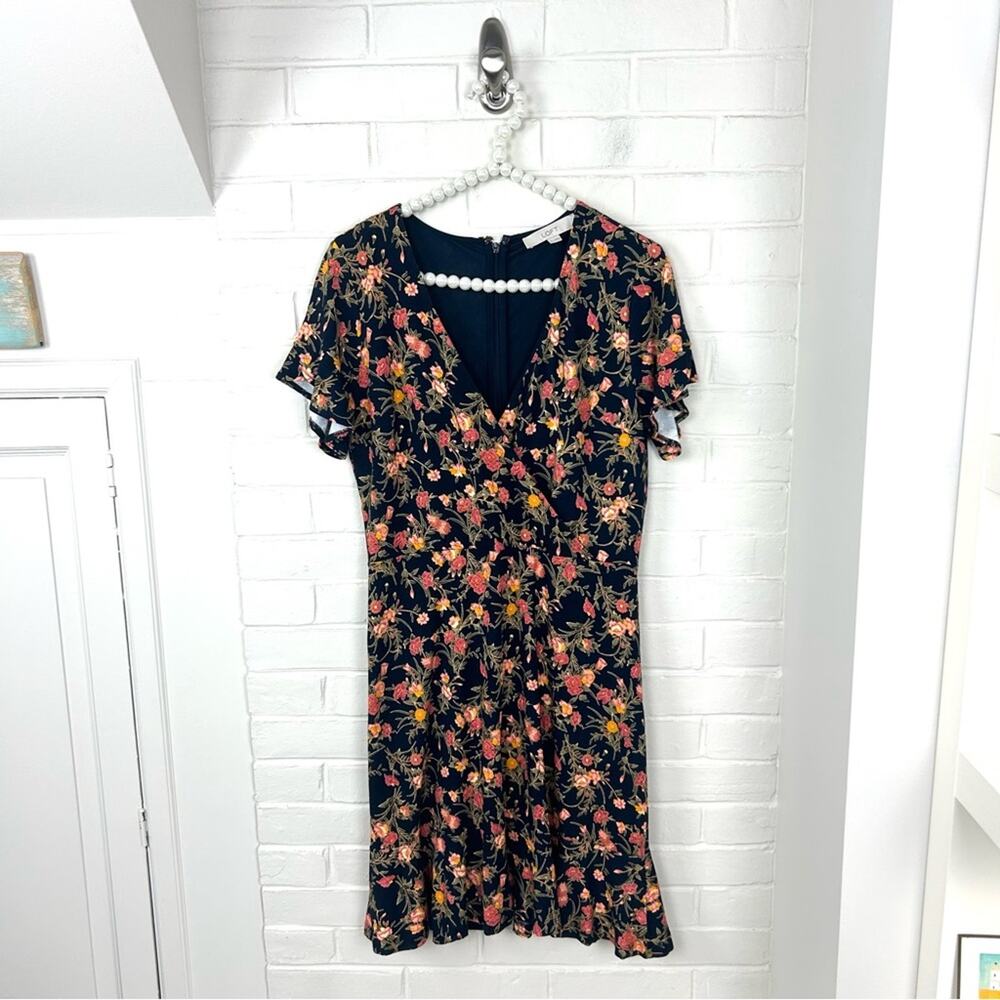 LOFT Dark Floral Relaxed Faux Wrap Dress Size 6